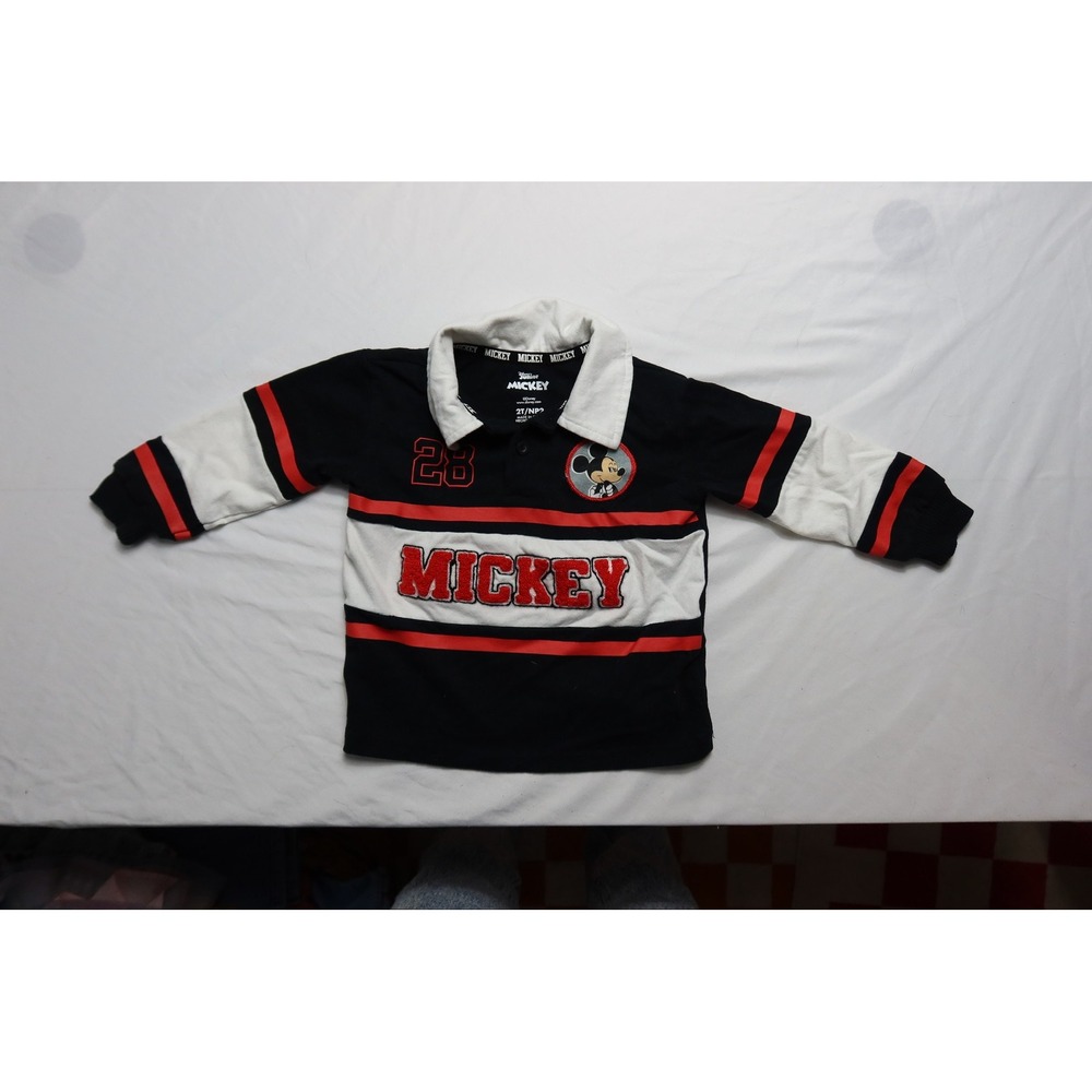 Disney Mickey Mouse Embroidered 28 Rugby Polo Shirt Long Sleeve Kids 2T